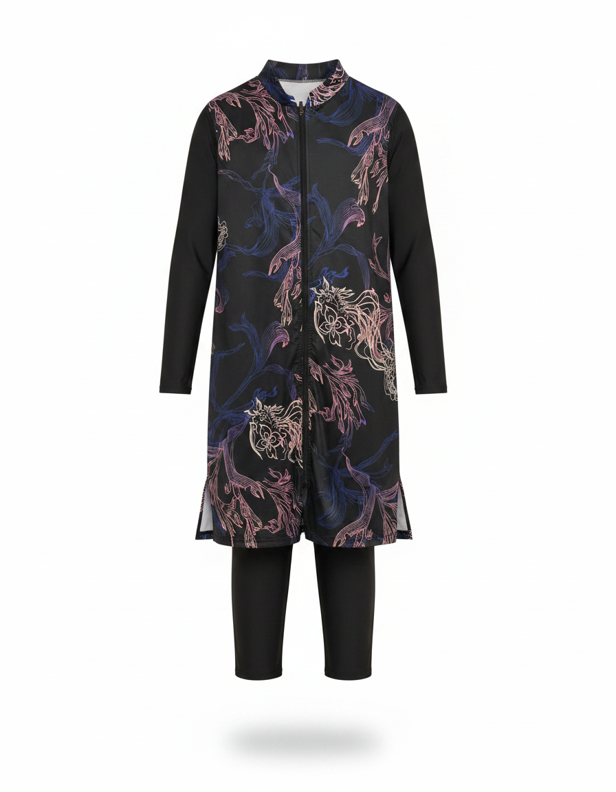 Annette Abstract Maxi Burkini – Long Sleeve Voile