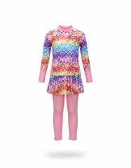 Cassiane Geometric Maxi Kids Swimsuit – Pull-On Long Sleeve Voile