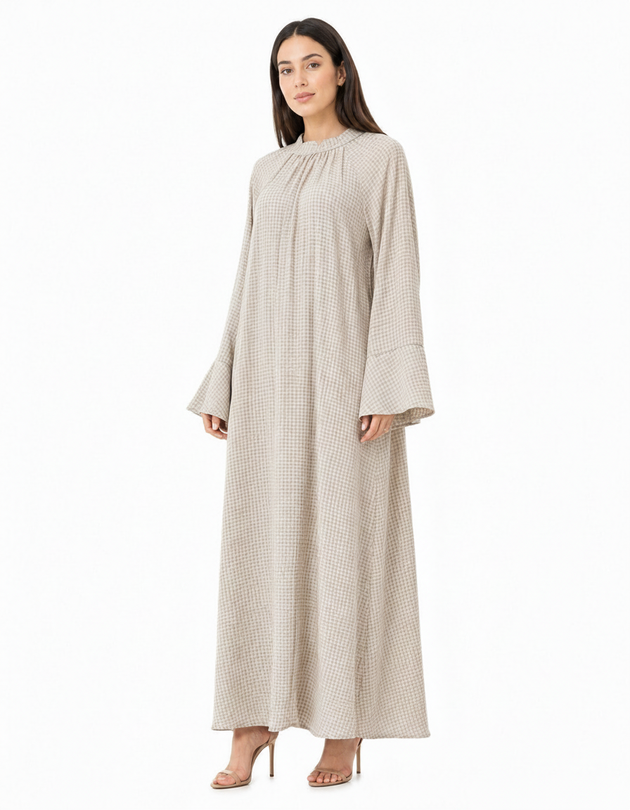 Margaux Plaid Maxi Dress – Relaxed Fit Long Sleeve Voile