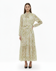 Manon Paisley Maxi Dress – Belted V-Neck Voile