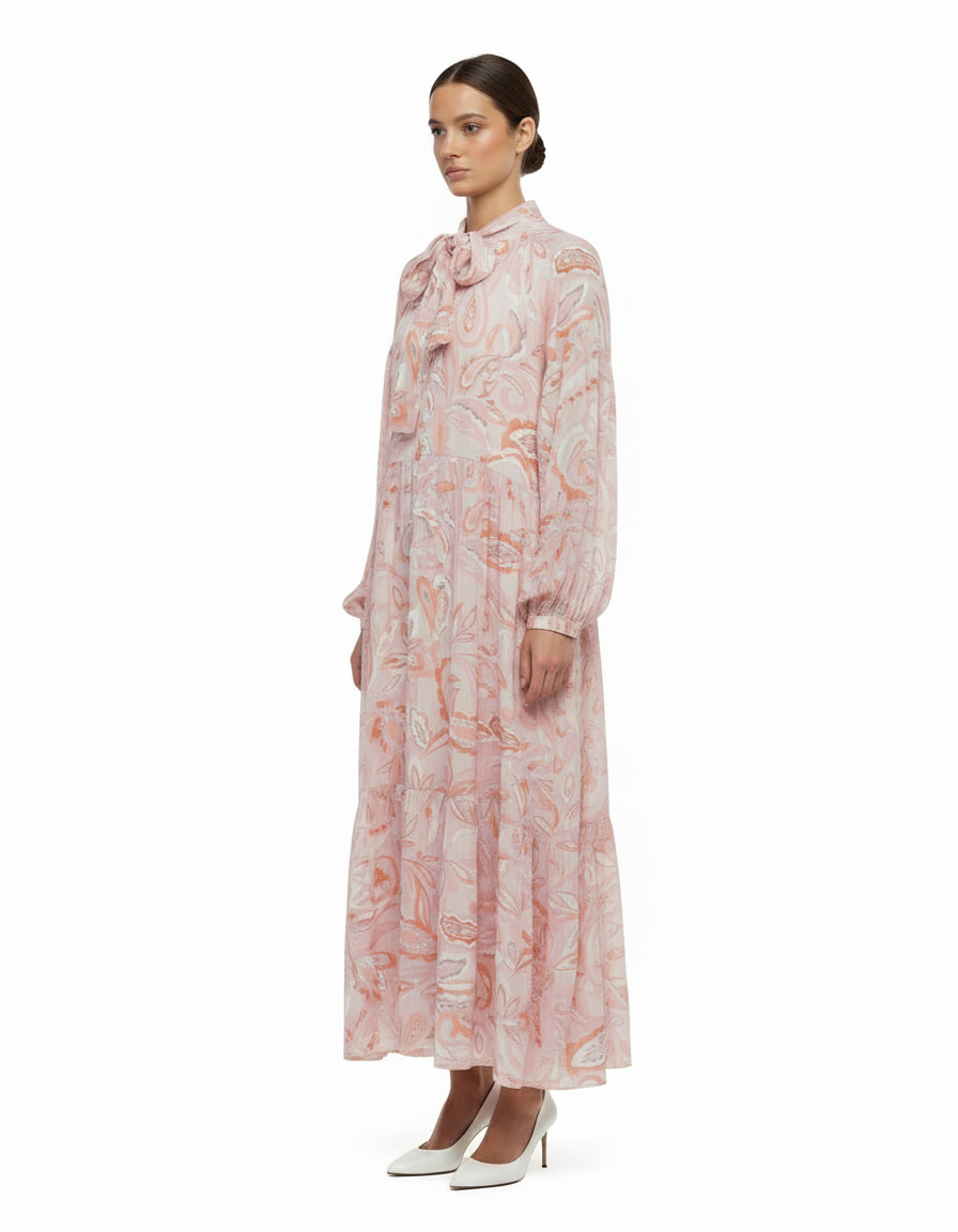 Manon Paisley Maxi Dress – Belted V-Neck Voile