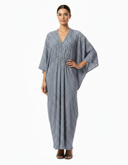 Aurelie Geometric Maxi Dress – Oversized V-Neck Voile