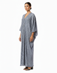 Aurelie Geometric Maxi Dress – Oversized V-Neck Voile