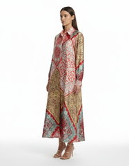 Chloe Tribal Maxi Dress – Button-Front Collared Voile