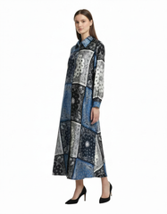 Claire Paisley Maxi Dress – Button-Front Collared Voile