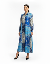 Claire Paisley Maxi Dress – Button-Front Collared Voile