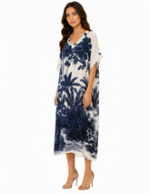 Priscille Tropical Maxi Dress – Pull-On V-Neck Voile