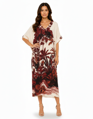 Priscille Tropical Maxi Dress – Pull-On V-Neck Voile