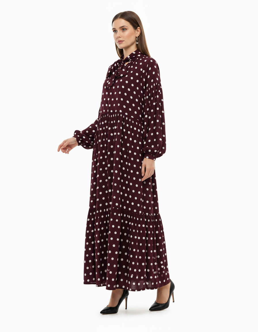 Sylviane Polka Dot Maxi Dress – Pull-On V-Neck Voile