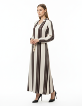 Thais Striped Maxi Dress – Belted V-Neck Voile