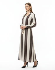 Thais Striped Maxi Dress – Belted V-Neck Voile