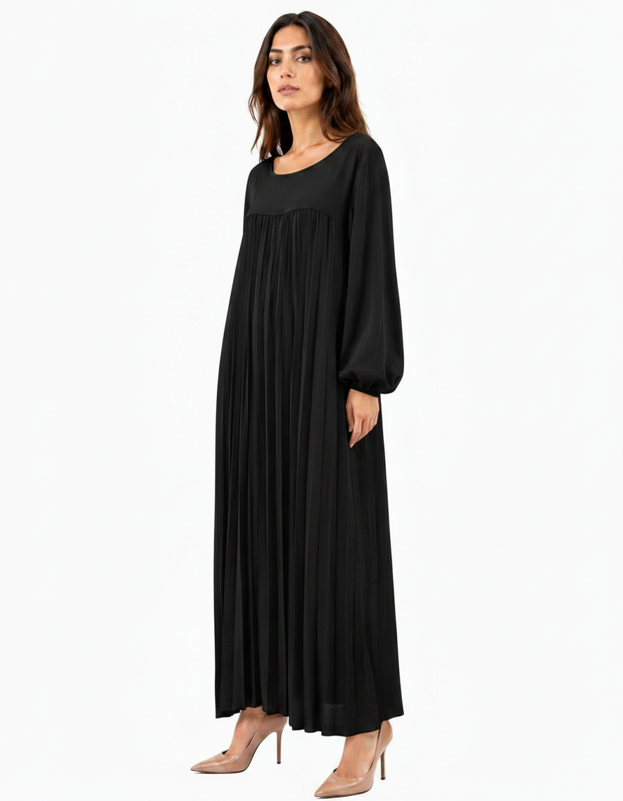 Pierrette Viscose Maxi Dress – Pull-On Long Sleeve Voile