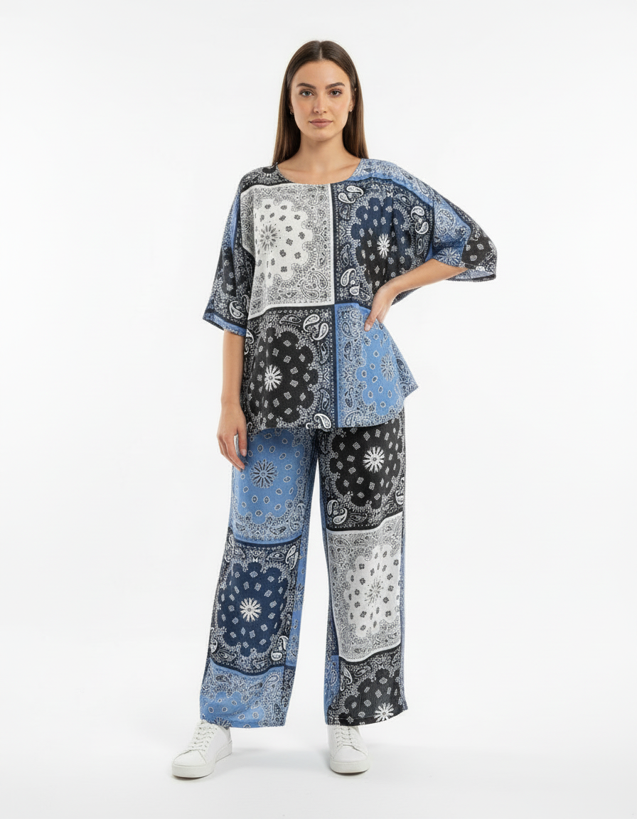 Perle-Rose Paisley Co-ord Set – Pull-On Boat Neck Voile