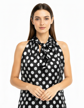 Oceane Polka Dot Blouse – Belted V-Neck Voile