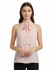 Oceane Polka Dot Blouse – Belted V-Neck Voile