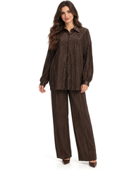 Linette Pleated Midi Co-ord Set – Button-Front Collared Voile