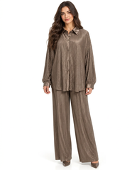Linette Pleated Midi Co-ord Set – Button-Front Collared Voile
