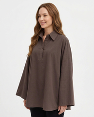 Lorine Everyday Midi Blouse – Button-Front Collared Voile