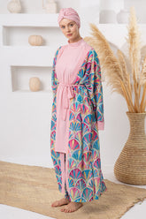 Salome Leaf Print Maxi Burkini – Belted Long Sleeve Voile