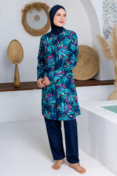 Douce Leaf Print Maxi Burkini – Long Sleeve Voile