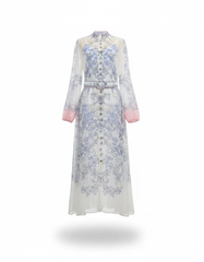 Lubna Floral Maxi Dress – Button-Front Long Sleeve Elora