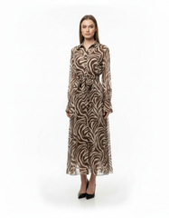 Nadine Animal Print Maxi Dress – Button-Front Collared Elora