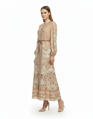 Rahaf Floral Maxi Dress – Button-Front Long Sleeve Elora