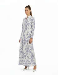 Safa Leaf Print Maxi Dress – Button-Front V-Neck Elora
