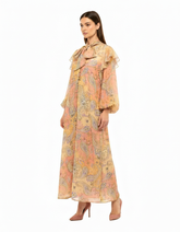 Sahar Floral Maxi Dress – Button-Front V-Neck Elora