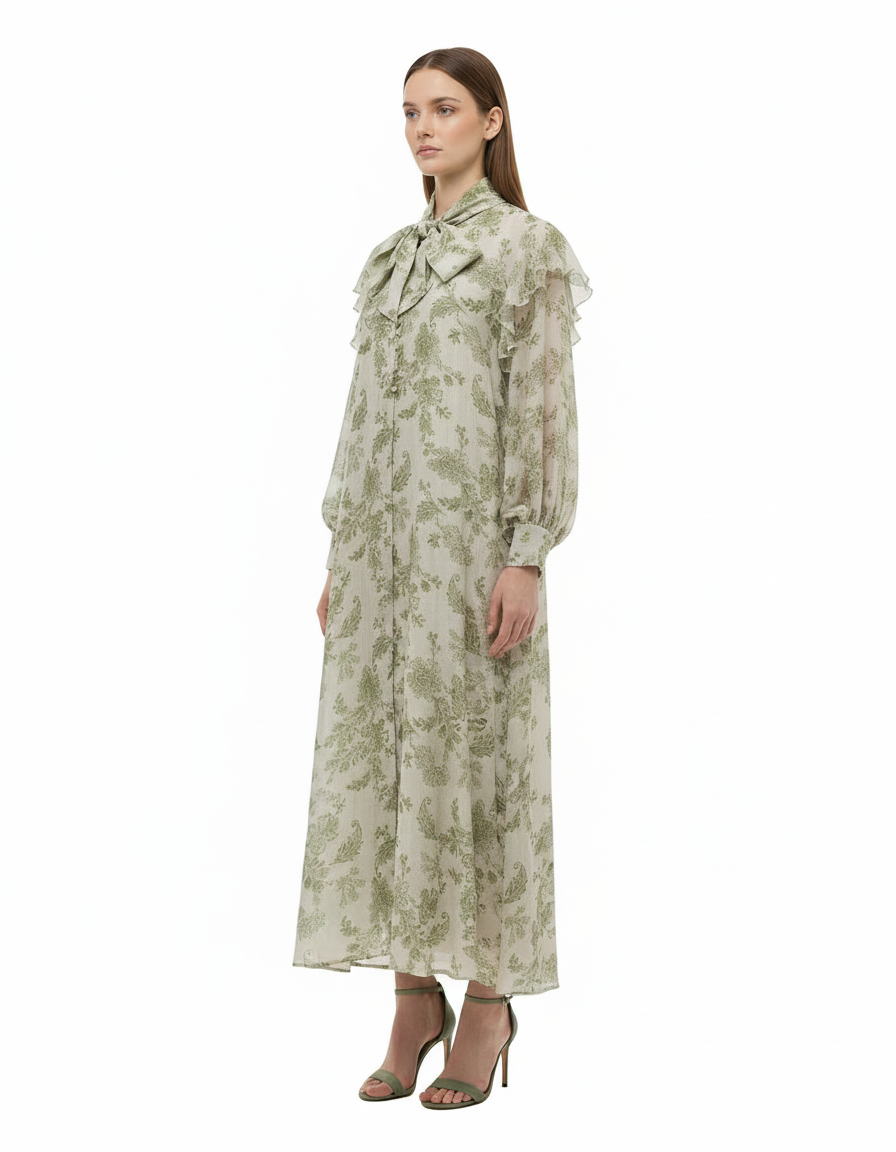 Sana Leaf Print Maxi Dress – Relaxed Fit V-Neck Elora