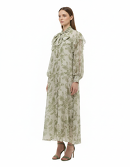 Sana Leaf Print Maxi Dress – Relaxed Fit V-Neck Elora