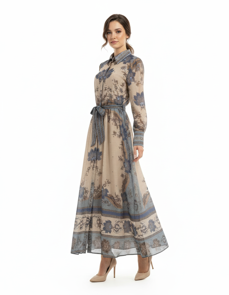 Suha Tribal Maxi Dress – Button-Front Collared Elora
