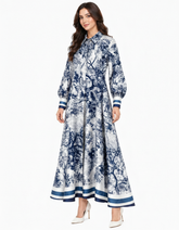 Balqis Abstract Maxi Dress – Button-Front Collared Elora