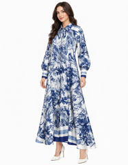 Balqis Abstract Maxi Dress – Button-Front Collared Elora