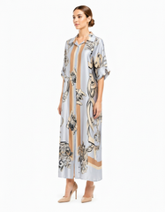Kenda Abstract Midi Dress – Button-Front V-Neck Elora