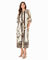 Kenda Abstract Midi Dress – Button-Front V-Neck Elora