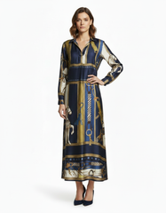 Lara Abstract Midi Dress – Pull-On V-Neck Elora