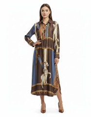Lara Abstract Midi Dress – Pull-On V-Neck Elora