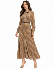 Ghufran Geometric Dress – Button-Front Collared Elora