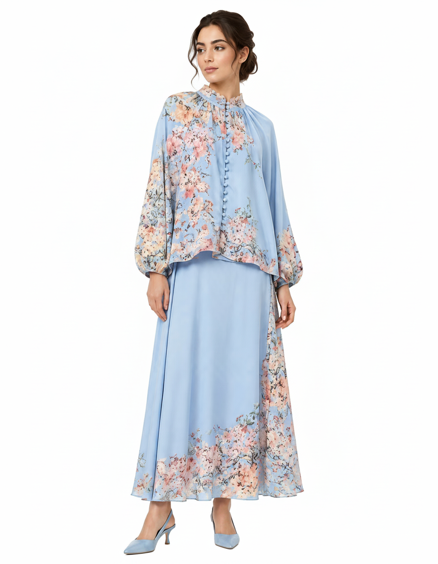 Mayar Abstract Co-ord Set – Button-Front Long Sleeve Elora
