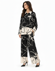 Wafa Leaf Print Co-ord Set – Button-Front Collared Elora