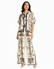 Leen Abstract Maxi Co-ord Set – Button-Front V-Neck Elora