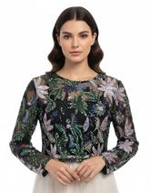 Dana Floral Cropped Blouse – Long Sleeve Elora