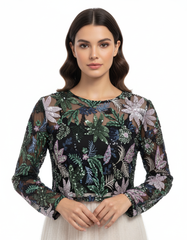 Dana Floral Cropped Blouse – Long Sleeve Elora