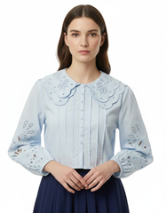 Hanan Cotton Cropped Blouse – Button-Front Long Sleeve Elora