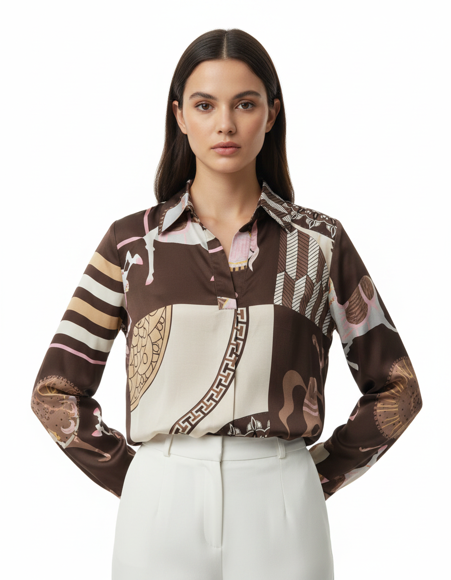 Joud Abstract Cropped Blouse – V-Neck Elora