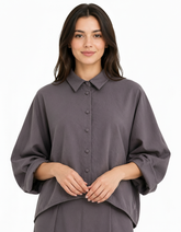 Maha Viscose Cropped Shirt – Button-Front Collared Elora