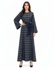 Najah Plaid Maxi Dress – Pull-On Long Sleeve Elora