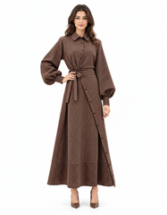 Istabraq Plaid Maxi Dress – Button-Front Collared Elora