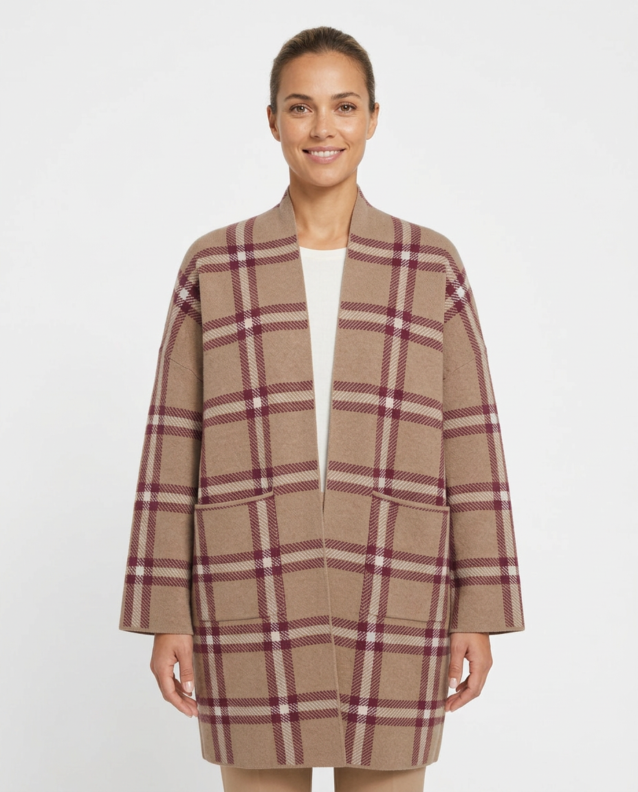 Tuqa Plaid Midi Cardigan – Pull-On Long Sleeve Elora